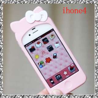   Silicone Soft Case Cover with 2 bow knot scute For iPhone 4 I4  
