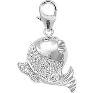 14K WG 1/10ct HIJ Diamond Fish Spring Ring Charm Arts 