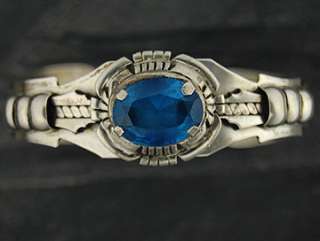 Sterling Silver Simulated Blue Topaz Cuff Bracelet  