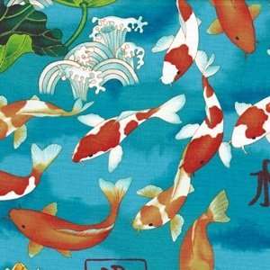   Miller Koi With Lotus And Waves Brite Fabric Arts, Crafts & Sewing