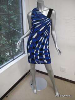 Pucci Blue/White Print Asymmetrical Black Strap Dress34  