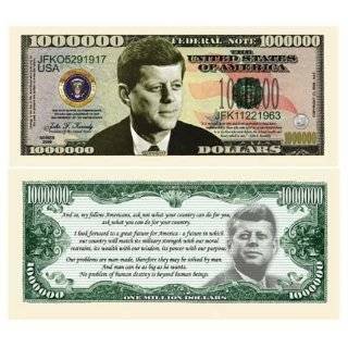 SET OF 5 BILLS JOHN F. KENNEDY (JFK) COMMEMORATIVE MILLION DOLLAR BILL