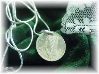 Phyls Irish rabbit harp pendant~coin~sterling chain  