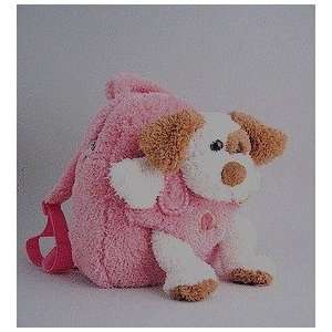  Kids plush stuffed animal backpack   pink with dog 