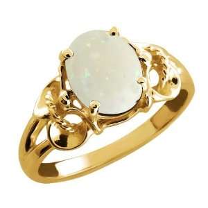   30 Ct Opal White Oval Mystic Quartz and 14k Yellow Gold Ring Jewelry