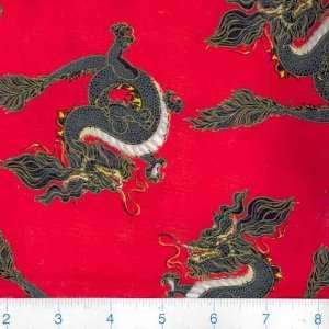   45 Wide Lotus Dragons Red Fabric By The Yard Arts, Crafts & Sewing