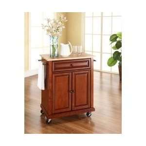 Natural Wood Top Portable Kitchen Cart/Island in Classic Cherry 