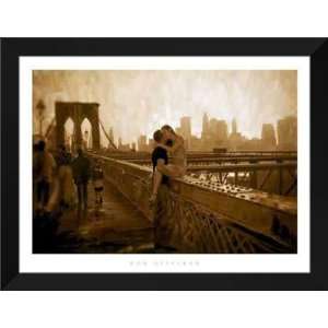   FRAMED 28x36 Les Amoureux De Brooklyn Bridge