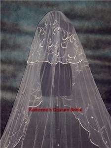 Wedding Veil Cathedral Ivory/Silver Detachable Blusher  