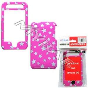  Apple I Phone 3g Plastic Case   White Star/ Hot Pink 