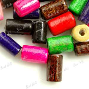 400 Mixed Loose Tube Wooden Charm Dyed Wood Bead WB0067  