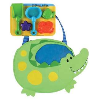   Green Alligator Beach Tote Bag w/ Plastic Sand Toy Play Set Great Gift