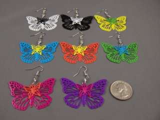 Pink orange butterfly filigree dangle earrings NEW  