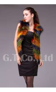   Women Mix Color Raccoon fur vest gilet vests clothes sleeveless gilets