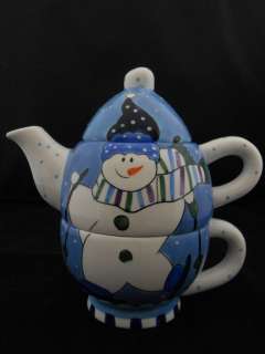Ganz Bella Casa Personal One Person Snowman Tea Pot Mug Cup Set  