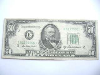 1950 SERIES B *STAR NOTE* 50 DOLLAR BILL FED. RESERVE NOTE N.Y. EF 