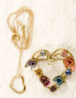 vintage jewelry 14K heart charm chain 17 inch Heart pin made Z Austria 