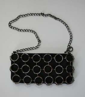 GUESS Gunmetal Hoop Chain Accent Black Shoulder Bag Handbag Purse 