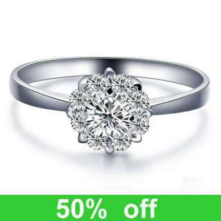    Diamond Solitaire Solid 14K White Gold Halo Engagement Wedding Ring