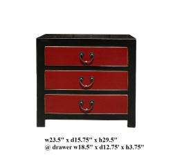 Oriental Black Red Lacquer 3 Drawers Cabinet End Table Nightstand 
