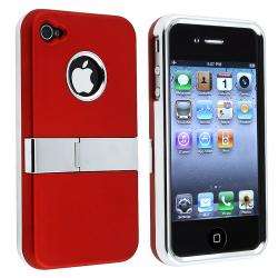 Red with Chrome Stand Stand Snap on Case for Apple iPhone 4/ 4S 