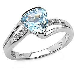 Sterling Silver Blue Topaz Diamond Ring  