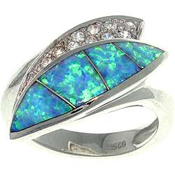 Sterling Silver Created Opal and Cubic Zirconia Luxe Leaf Ring 