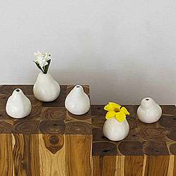 Set of 5 Ceramic White Pear shaped Vases (Thailand)  