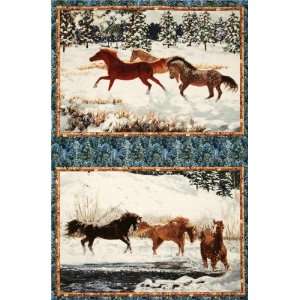  44 Wide Winter Enchantment Panel Horses Multi Fabric By 
