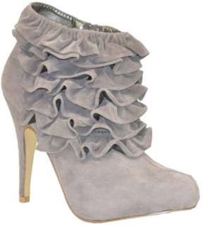 FAHRENHEIT Grey Ruffle Ankle Boots / Bootie Womens 8.5  