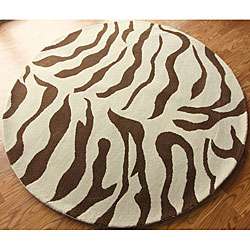 Alexa Zebra Animal Pattern Brown/ Ivory Wool Rug (8 Round 