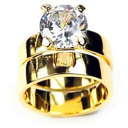 14k Yellow Gold Overlay CZ Wedding Ring Set  