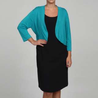 Jessica Howard Womens Plus Turquoise 3/4 Sleeve Sweater   