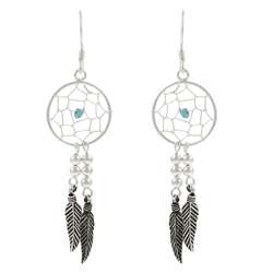 Sterling Silver Created Turquoise Dream Catcher Earrings   