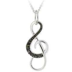 Sterling Silver Black Diamond Accent Musical Note Necklace   