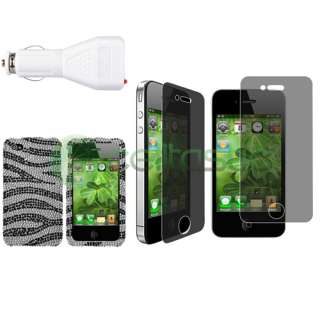 Black Diamond Case+Privacy Film+Car DC Charger For iPhone 4S 4 4G Gen 