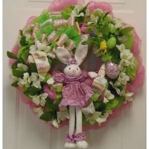  Mesh Easter Wreath with Cute Bunny