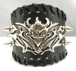 Joker Devil Demon Spike Leather Cuff bangle Bracelet Wristband Punk 