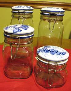 Set of 4 VINTAGE MASON JAR CANISTER Set Ceramic Tops Made in ITALY 