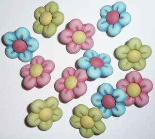 FUN REALISTIC 3 D BAZOOPLE MULTI COLORED FLOWER BUTTONS (12 buttons)