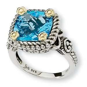  Sterling Silver and 14k 4.50ct Swiss Blue Topaz Ring 