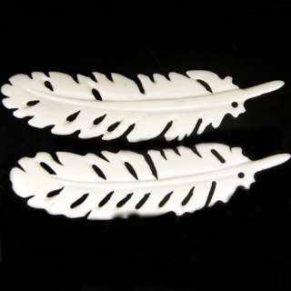 85 87mm Carved Bone White Feather Plume Loose Beads 2pc  