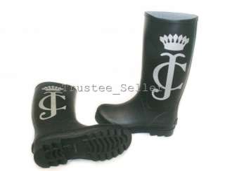 NEW Juicy Couture Womens Black Slick II JC Crown Logo Rubber Rainboots 