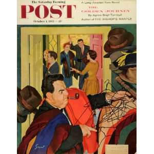 1955 Cover Saturday Evening Post Chaotic Coat Check Housewarming Party 