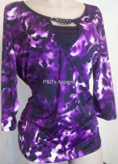 New Judith Womens Plus Size Clothing Purple Black Shirt Top Blouse 1X 