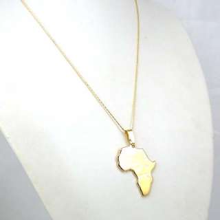AFRICA MAP PENDANT 18K YELLOW GOLD GEP SOLIDGP NECKLACE  