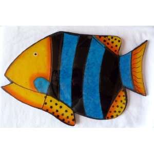  Mosaic Fish Wall Plaque   Blue and Black Stripe with Yellow 