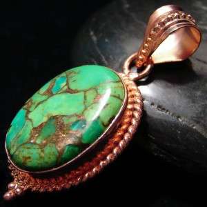 GREEN TURQUOISE Copper Vein SET IN COPPER 2 In Pendant  