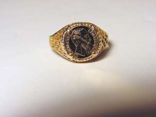 9K Yellow Gold Emperador Maximiliano Gold Token Ring   Size 7  