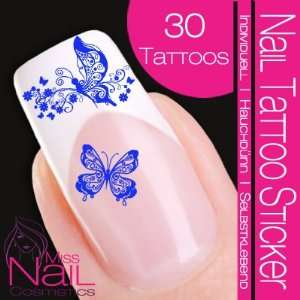  Nail Tattoo Sticker Butterfly / Floral   blue Beauty